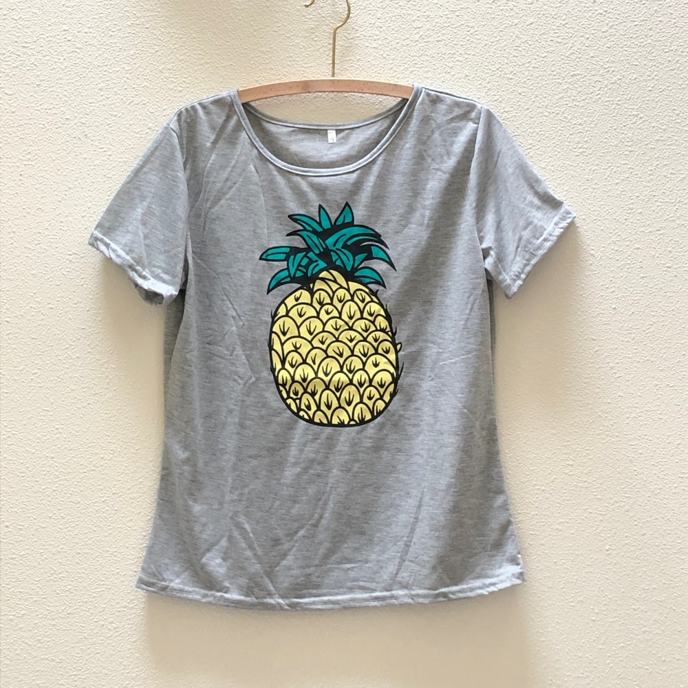 NWOT Pineapple Graphic Tee Gray T Shirt L Loose M - Picture 2 of 7